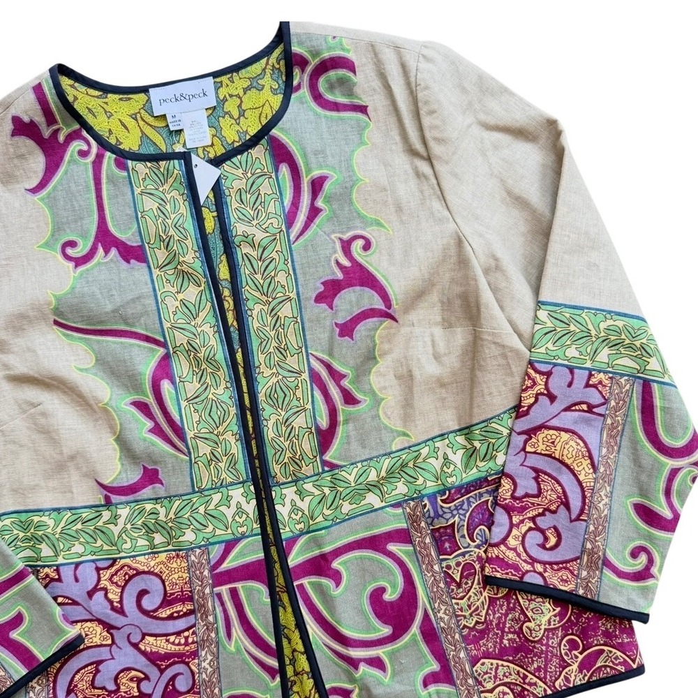 Paisley Reversible Jacket Womens Medium Blazer Layering cotton linen Lagenlook